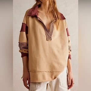 We The Free Tan and Brown Striped Sweatshirt